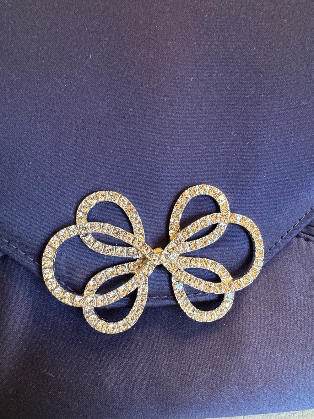 La Regale Navy Satin Envelope Clutch with Crystal Bow Accent - Picture 2 of 9